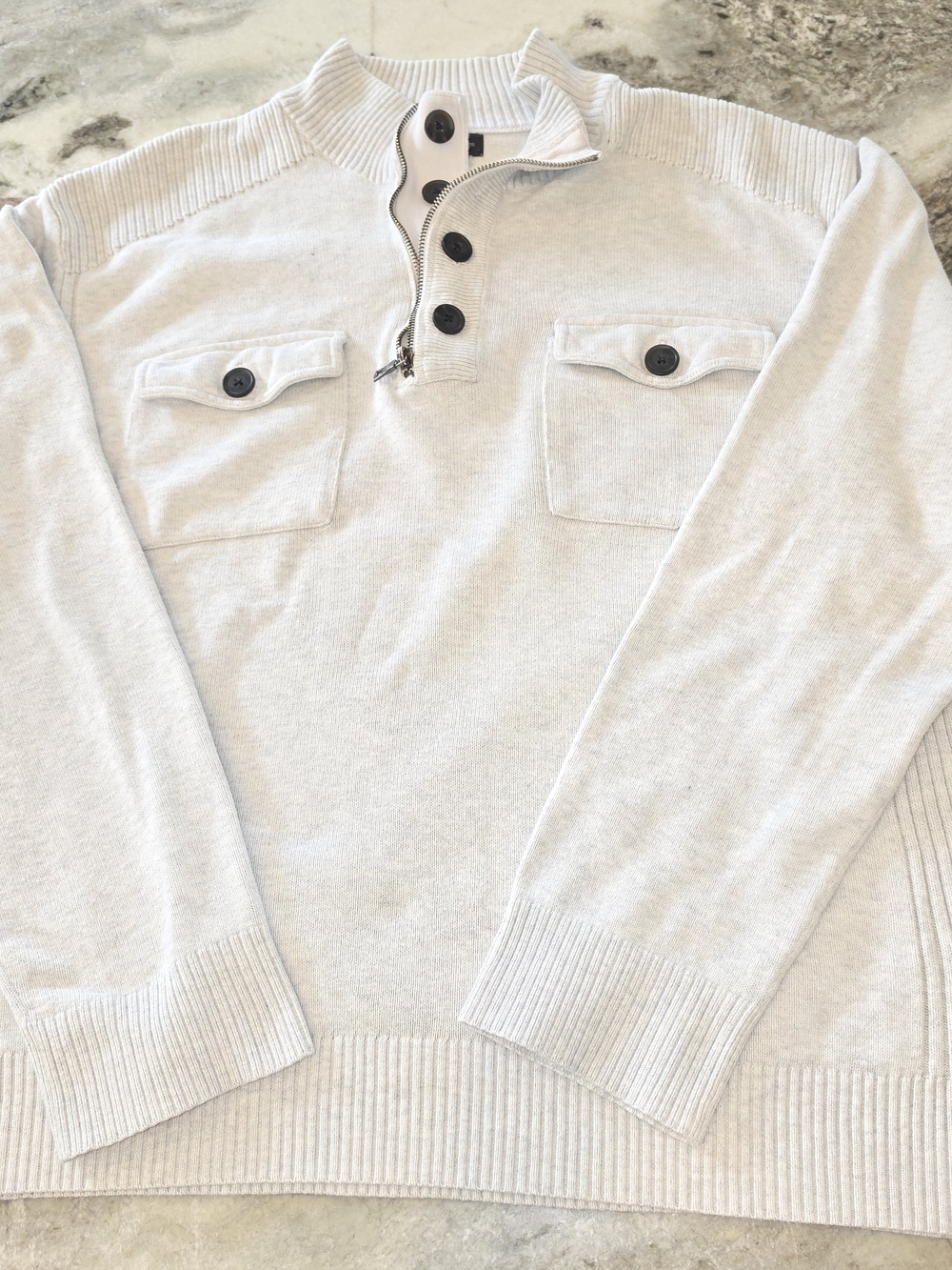 INC International Concepts Light Cream Quarter-Zip Button Pocket Sweater